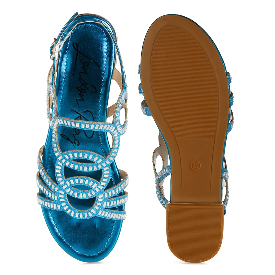 Cut Out Detail Rhinestone Flat Sandals