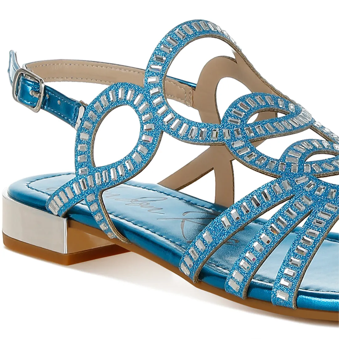 Cut Out Detail Rhinestone Flat Sandals