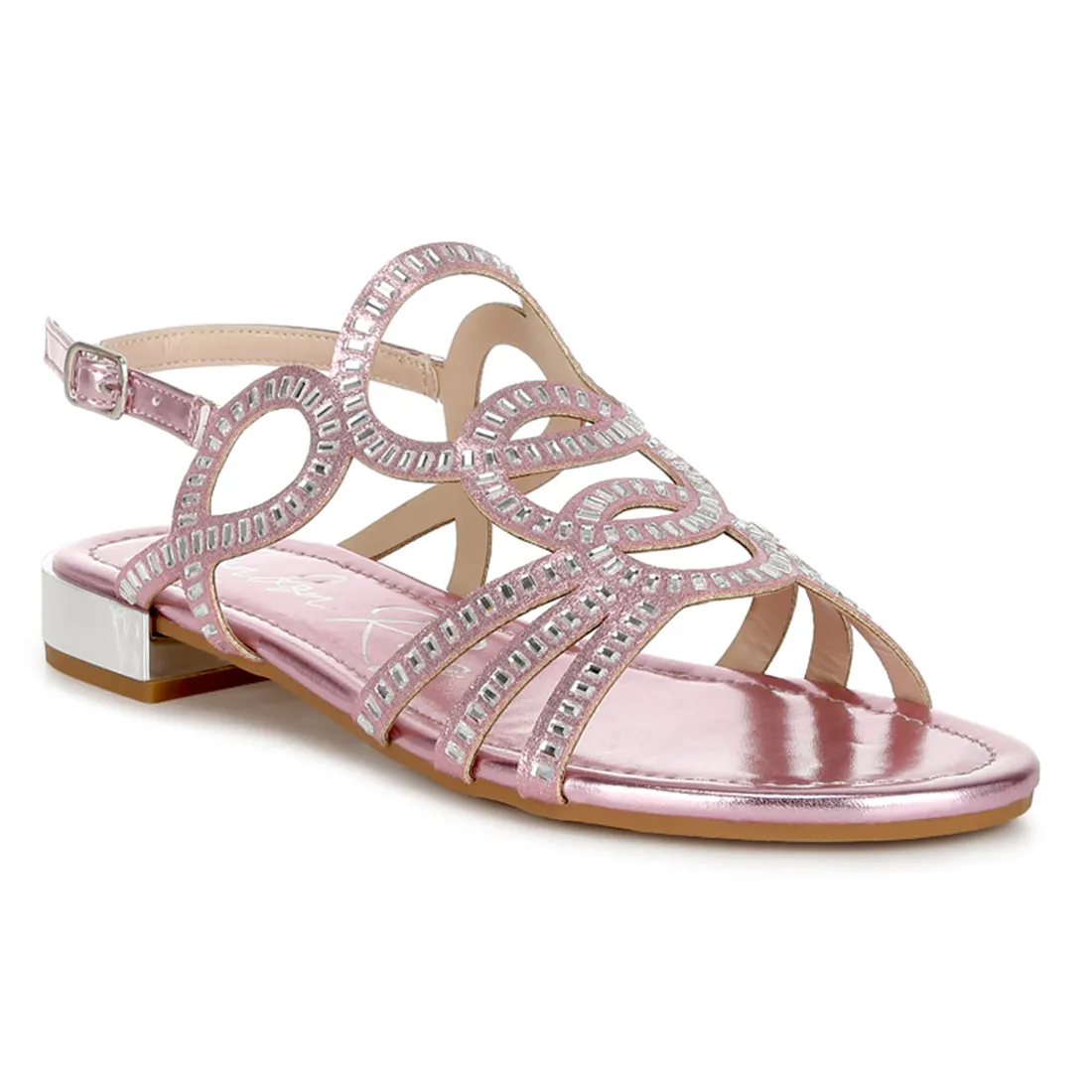 Cut Out Detail Rhinestone Flat Sandals