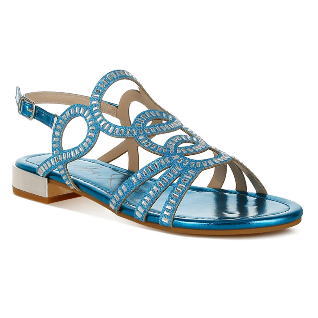 Cut Out Detail Rhinestone Flat Sandals