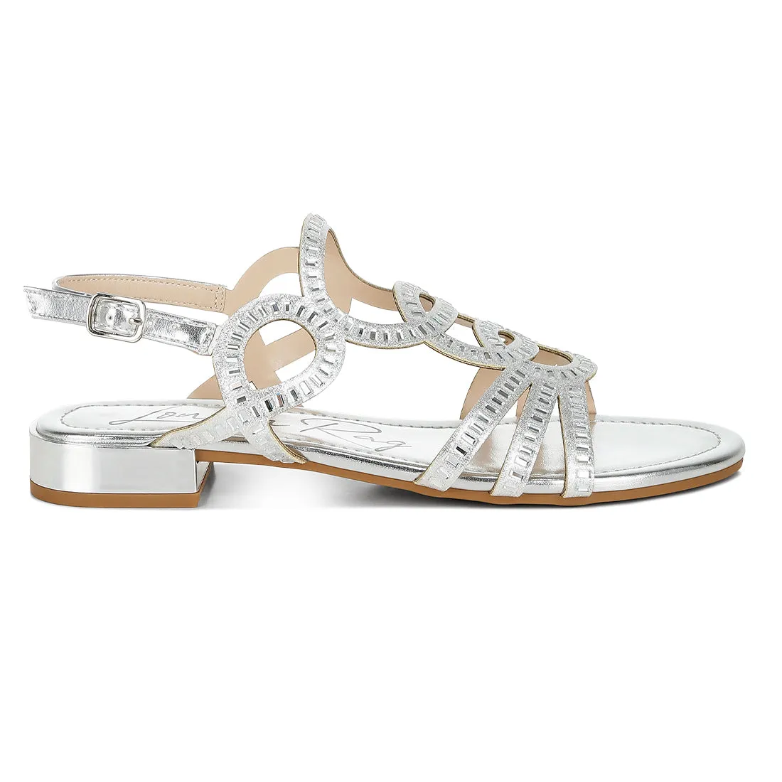 Cut Out Detail Rhinestone Flat Sandals