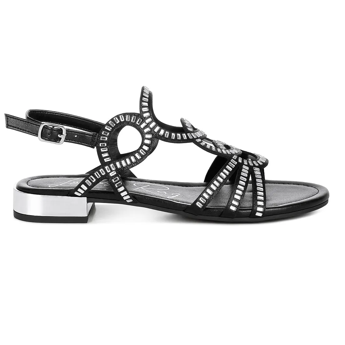Cut Out Detail Rhinestone Flat Sandals