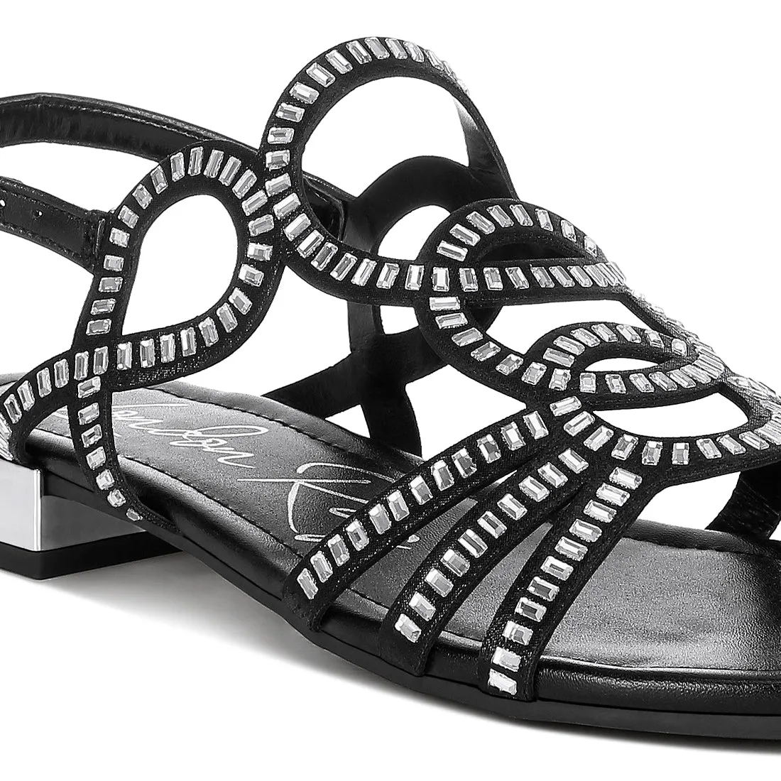 Cut Out Detail Rhinestone Flat Sandals