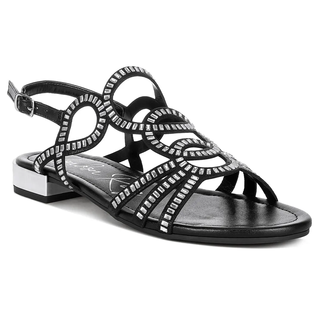 Cut Out Detail Rhinestone Flat Sandals