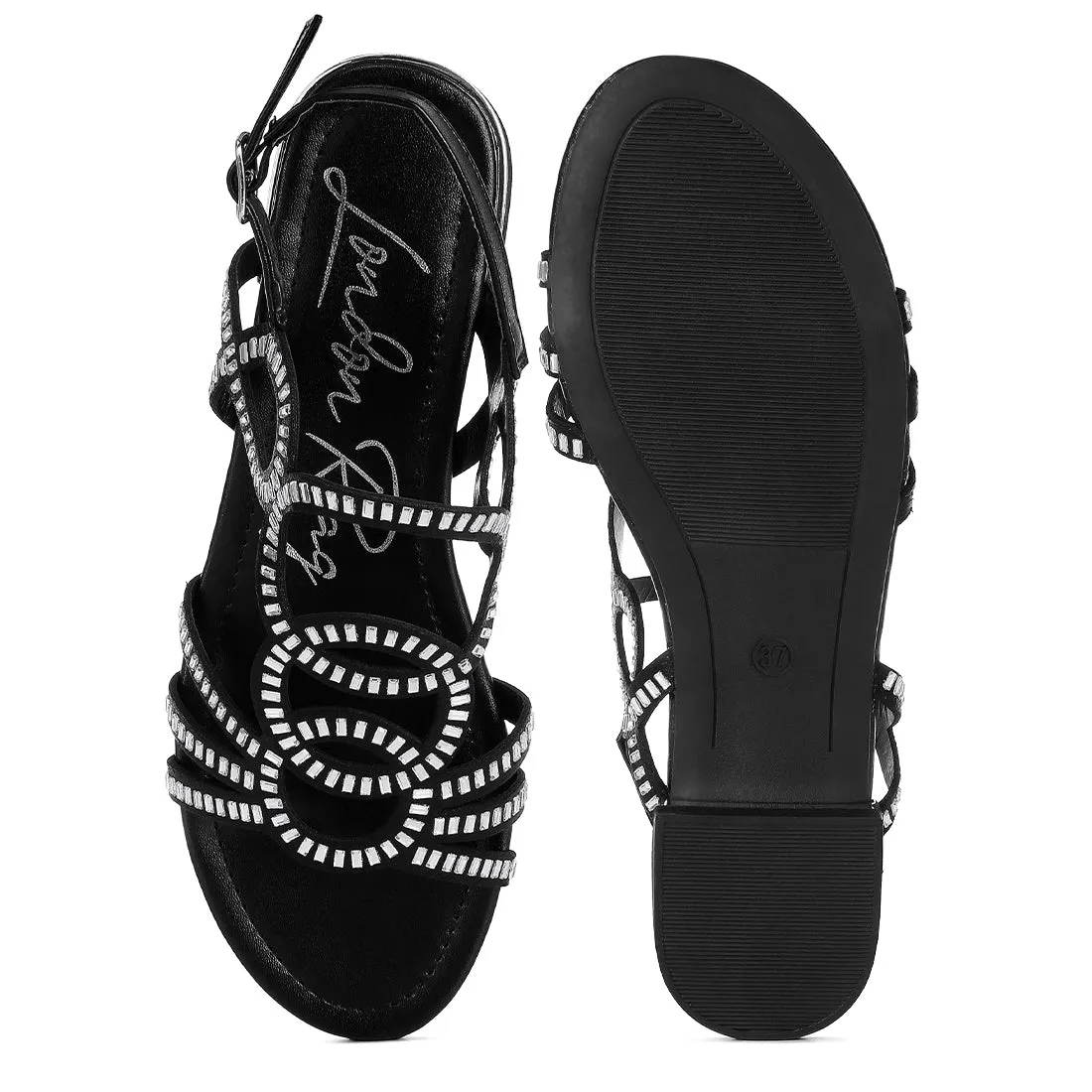 Cut Out Detail Rhinestone Flat Sandals