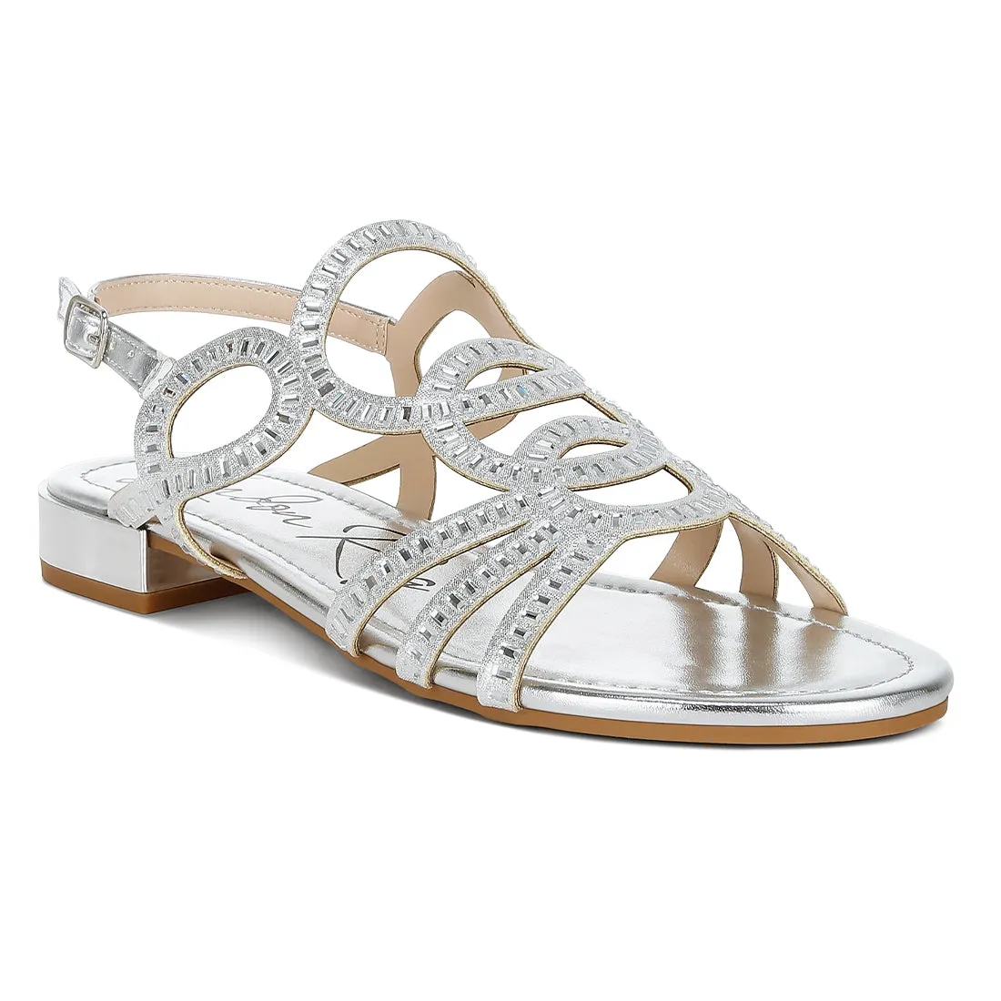 Cut Out Detail Rhinestone Flat Sandals