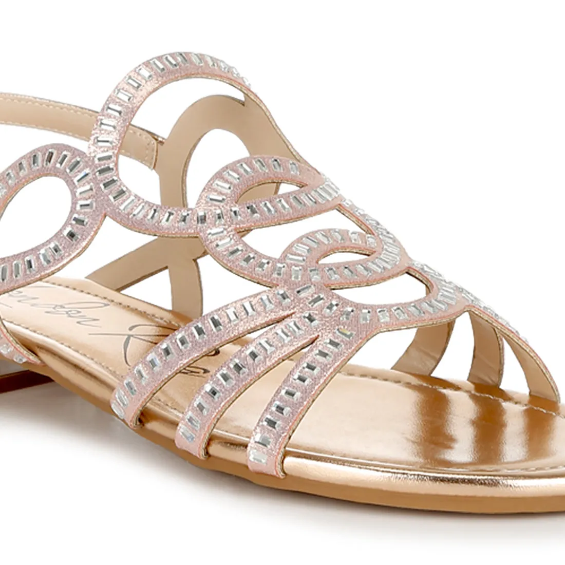 Cut Out Detail Rhinestone Flat Sandals