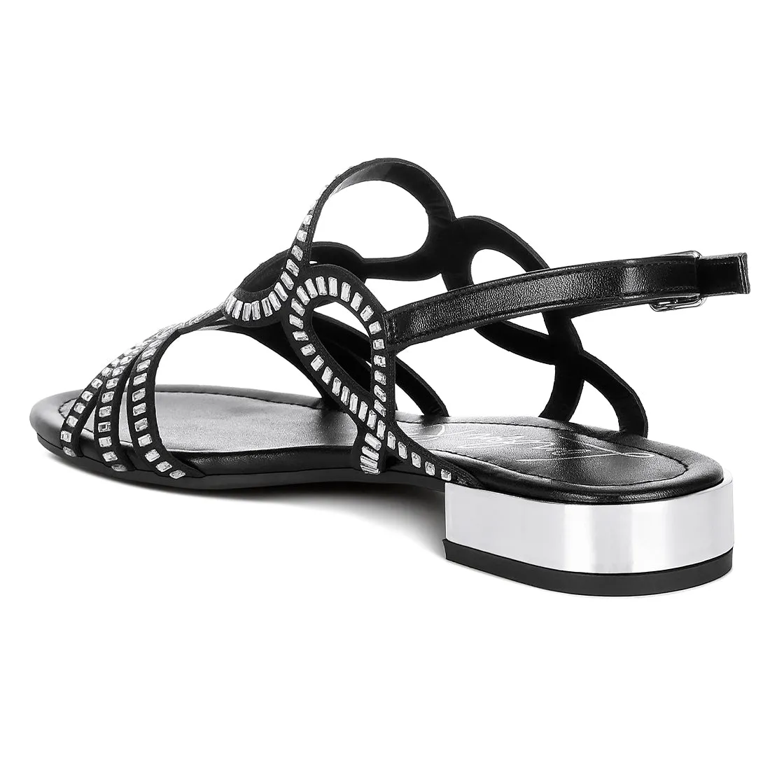Cut Out Detail Rhinestone Flat Sandals