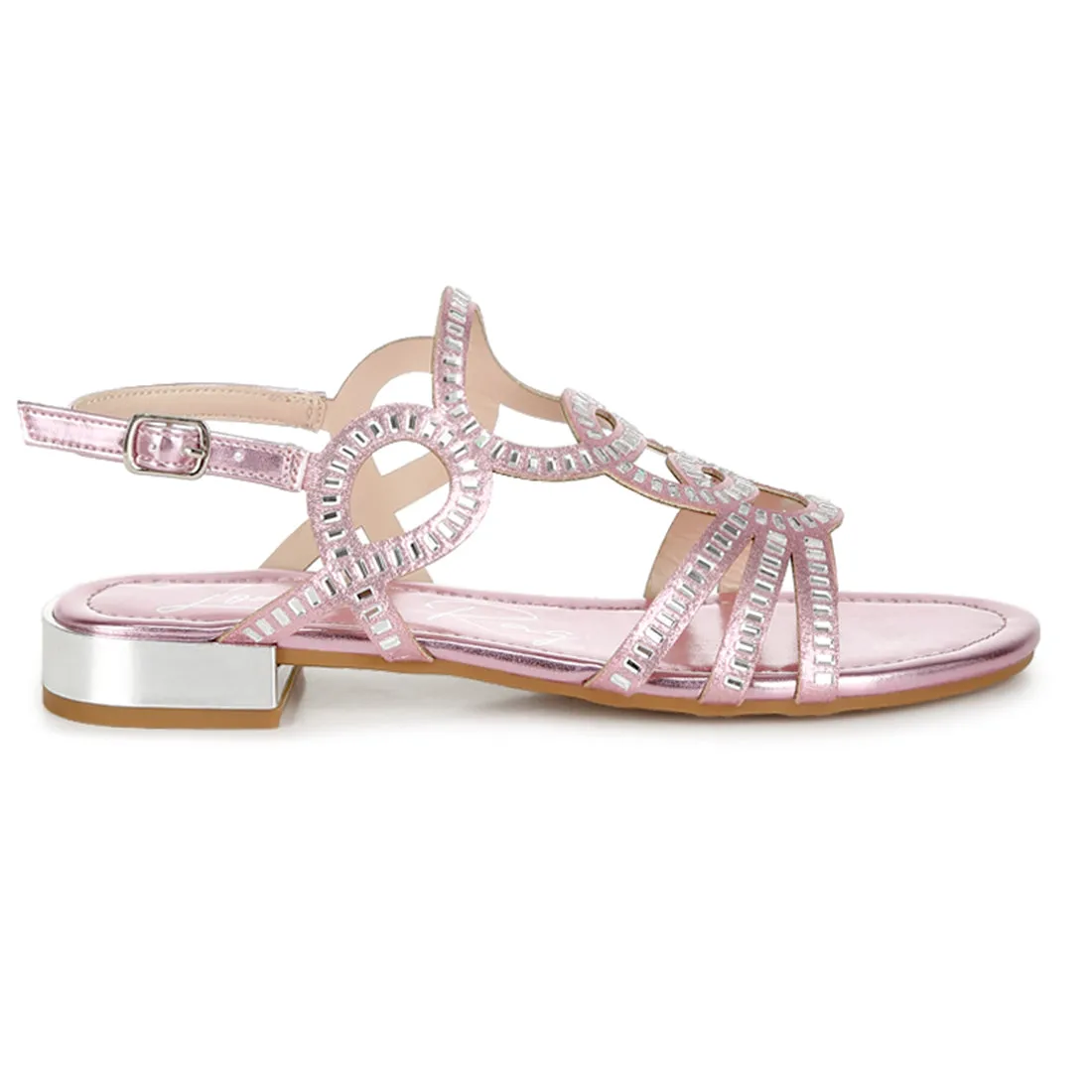 Cut Out Detail Rhinestone Flat Sandals