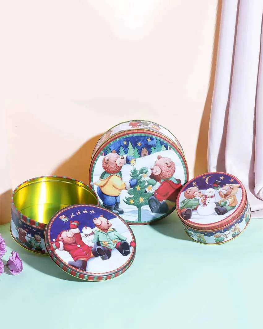 Cute Christmas Bears Round Storage Box | Set of 3