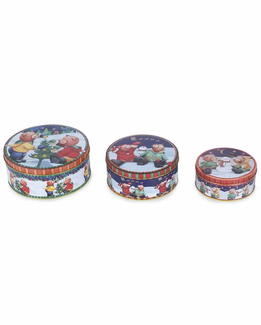 Cute Christmas Bears Round Storage Box | Set of 3