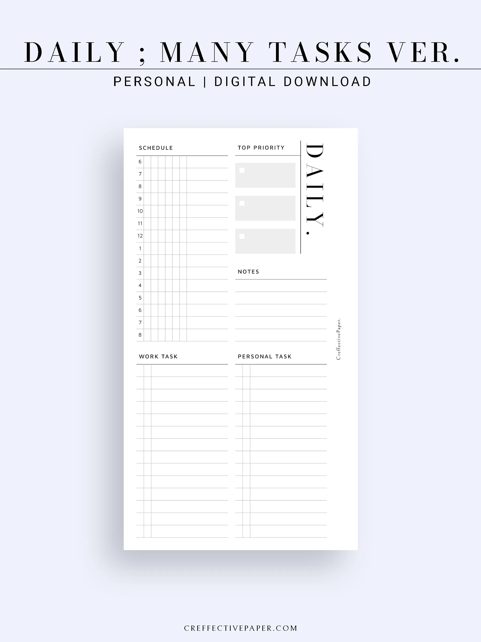 D114 | Daily Schedule Planner, Work & Personal Task Ver.