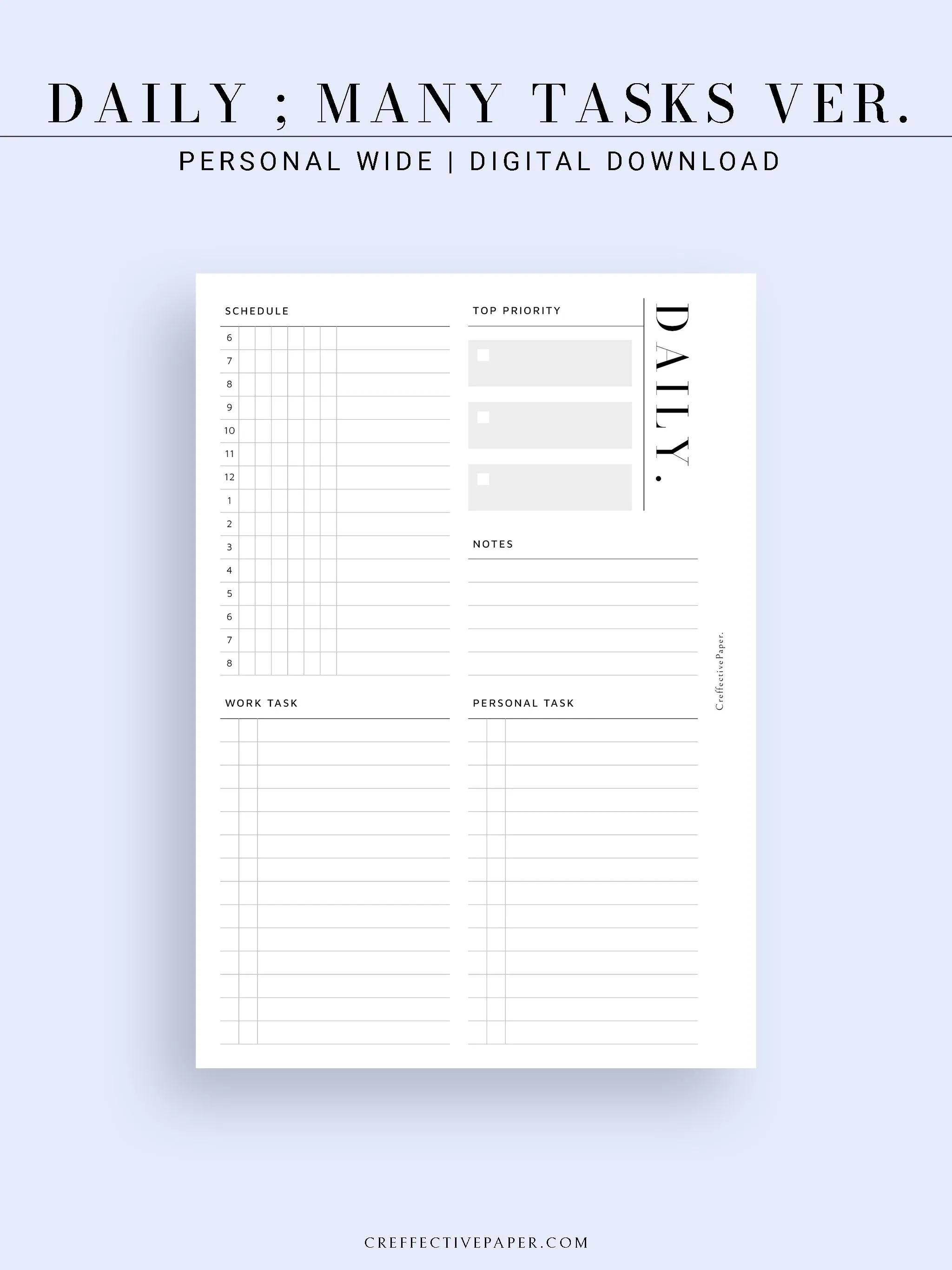 D114 | Daily Schedule Planner, Work & Personal Task Ver.