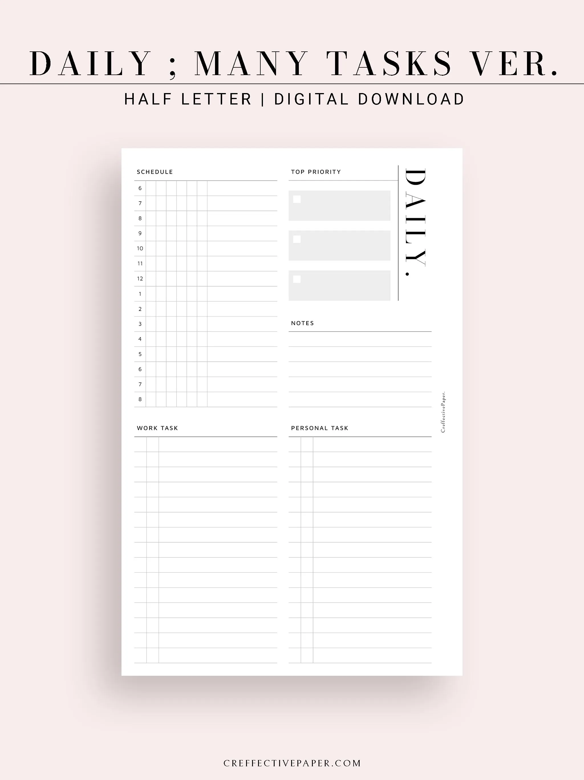 D114 | Daily Schedule Planner, Work & Personal Task Ver.