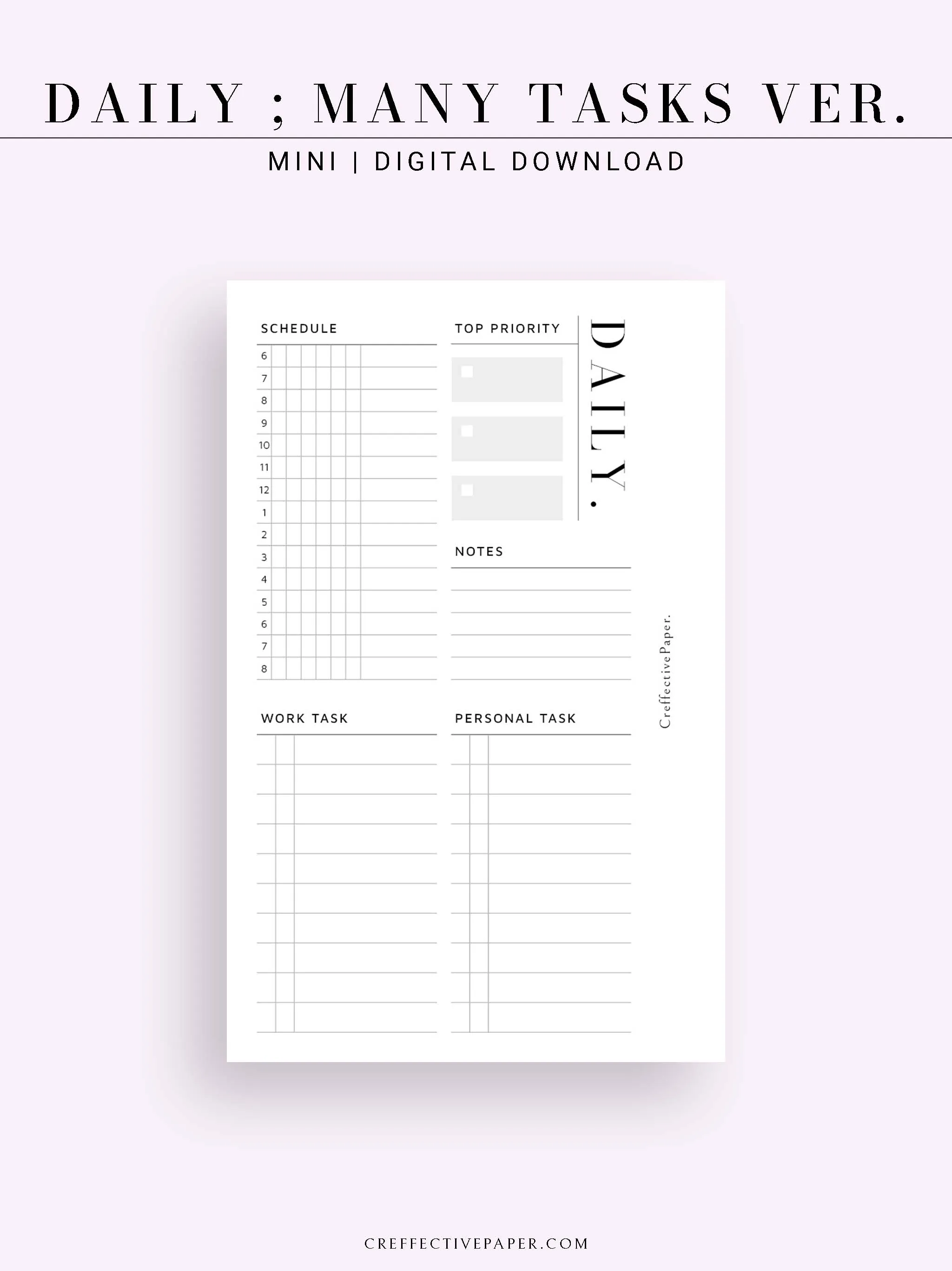 D114 | Daily Schedule Planner, Work & Personal Task Ver.