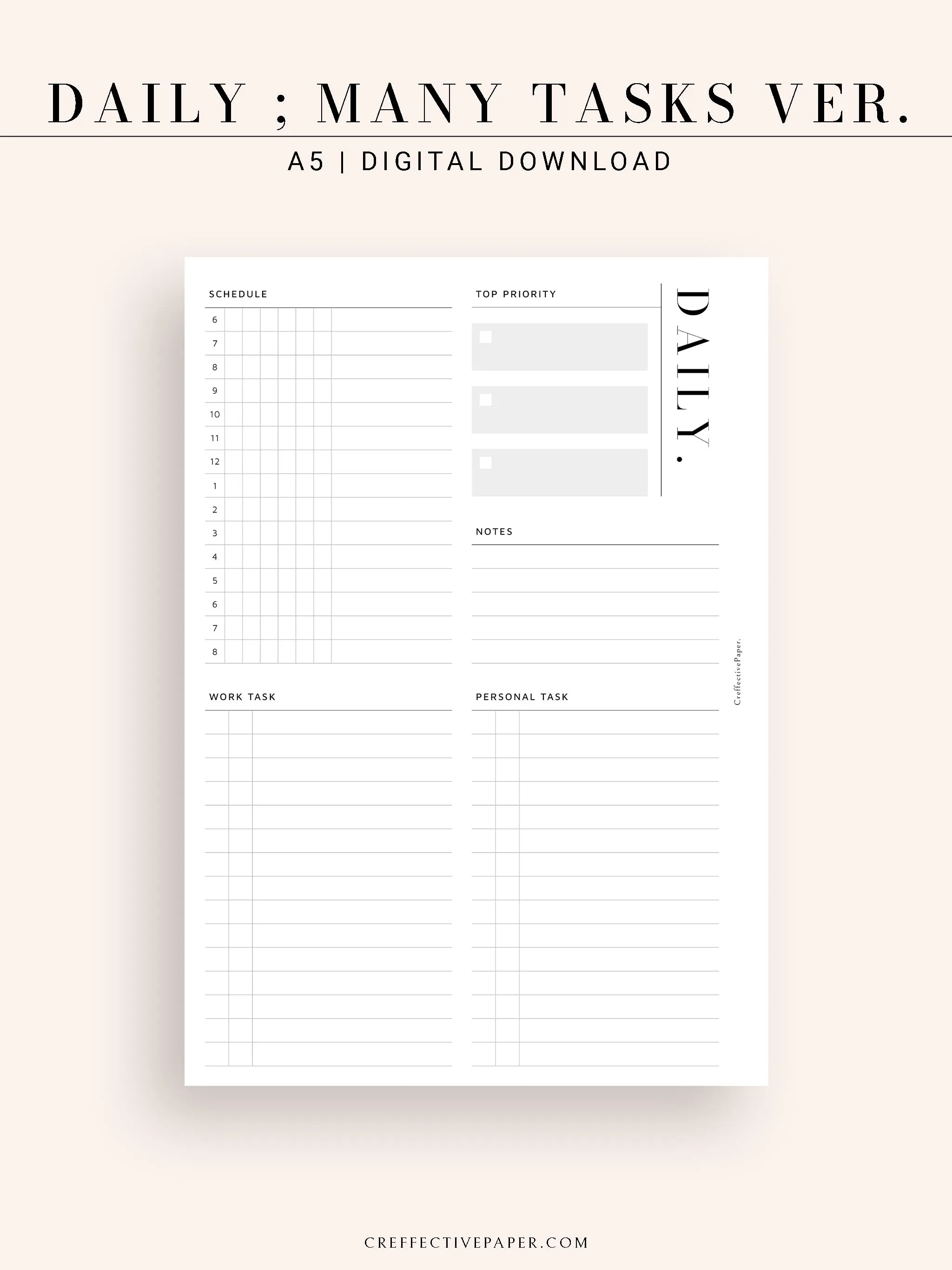 D114 | Daily Schedule Planner, Work & Personal Task Ver.