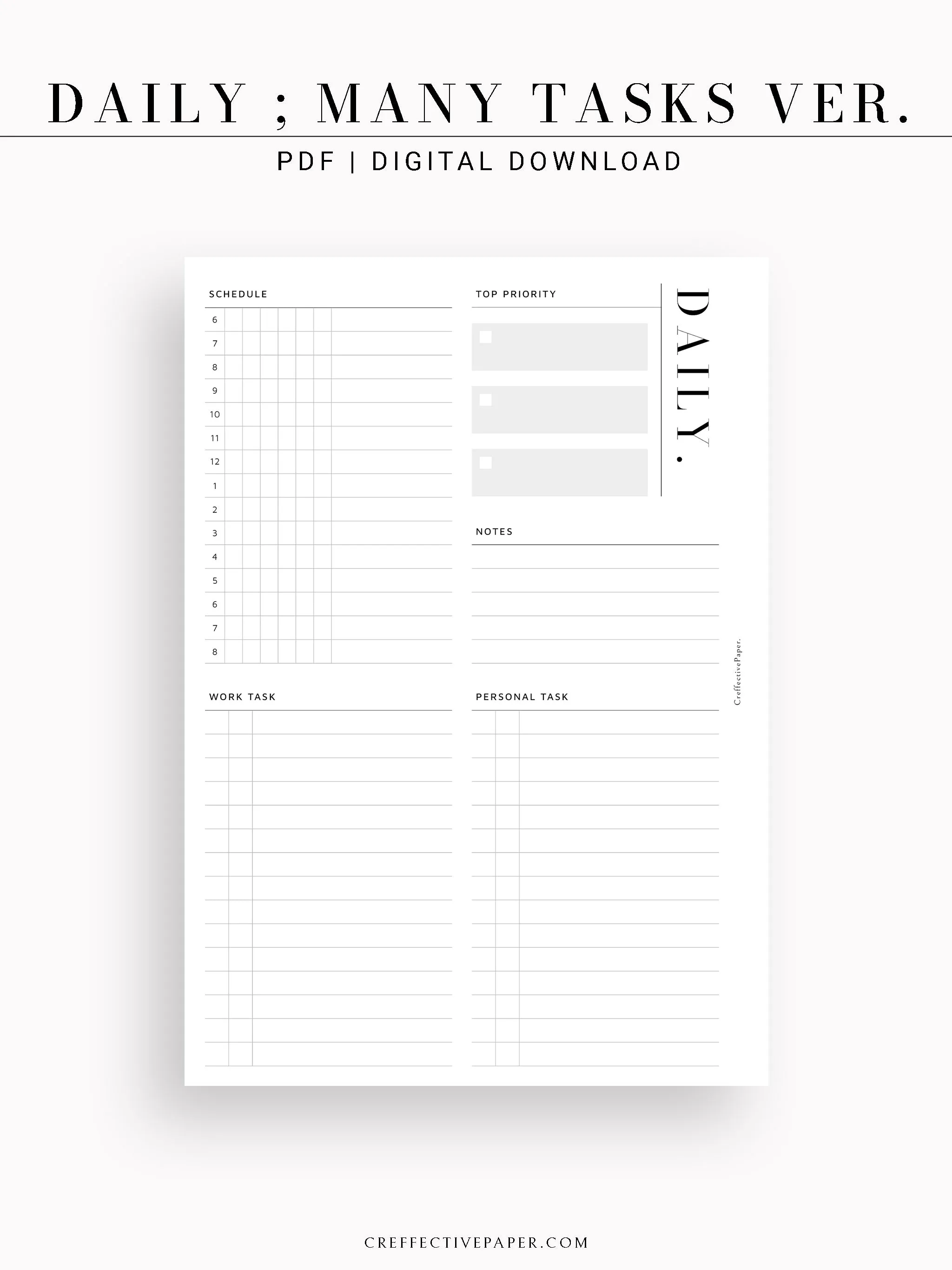 D114 | Daily Schedule Planner, Work & Personal Task Ver.