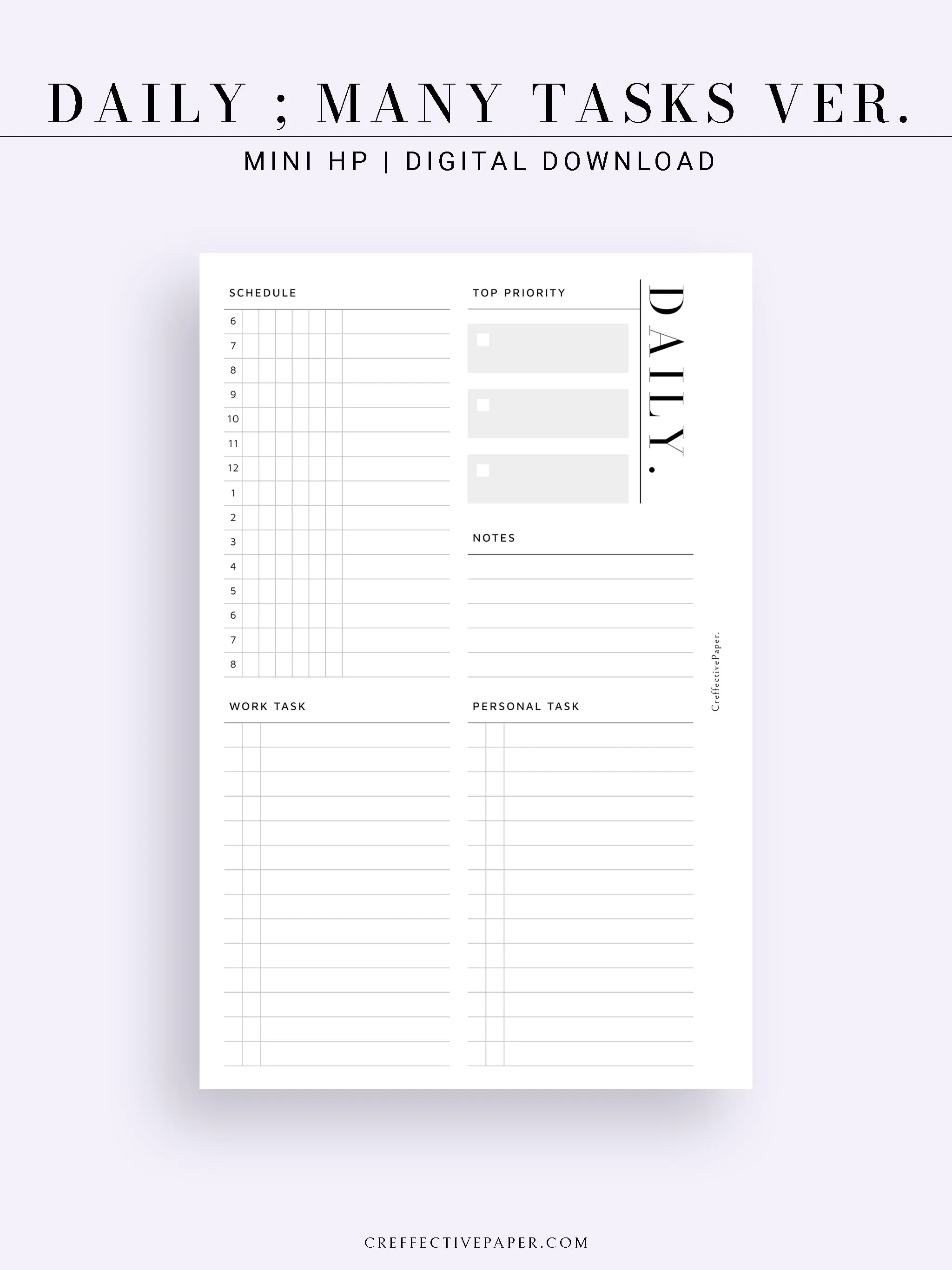 D114 | Daily Schedule Planner, Work & Personal Task Ver.