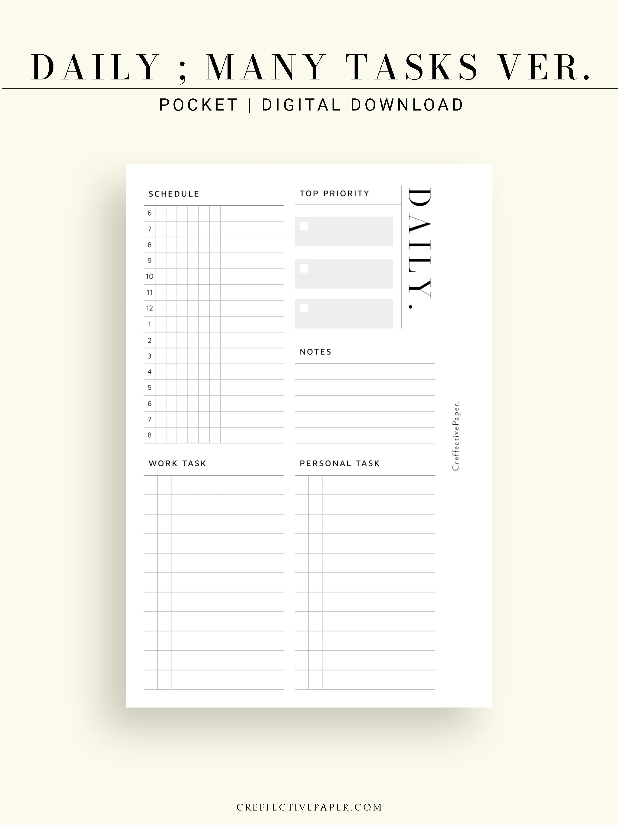 D114 | Daily Schedule Planner, Work & Personal Task Ver.