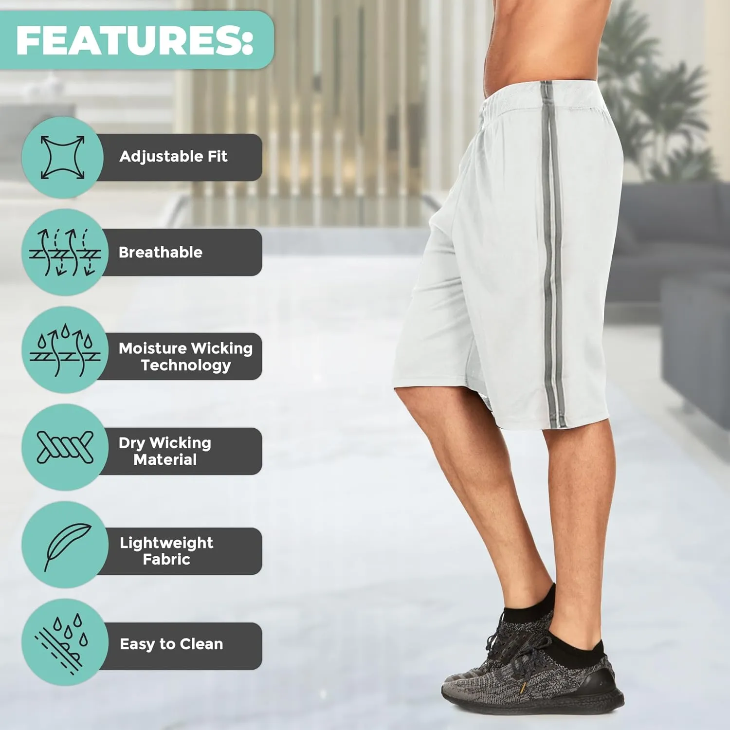 DARESAY Mens Athletic Shorts with Pockets, Workout Active Performance Shorts - 5 Pack