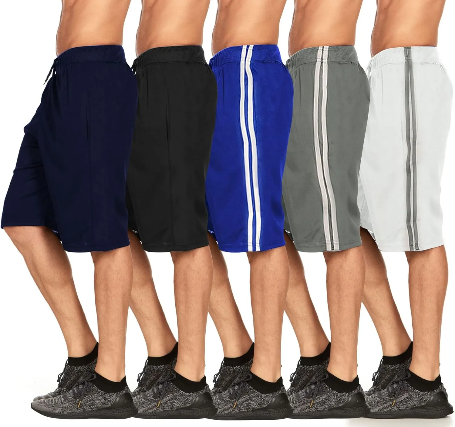 DARESAY Mens Athletic Shorts with Pockets, Workout Active Performance Shorts - 5 Pack