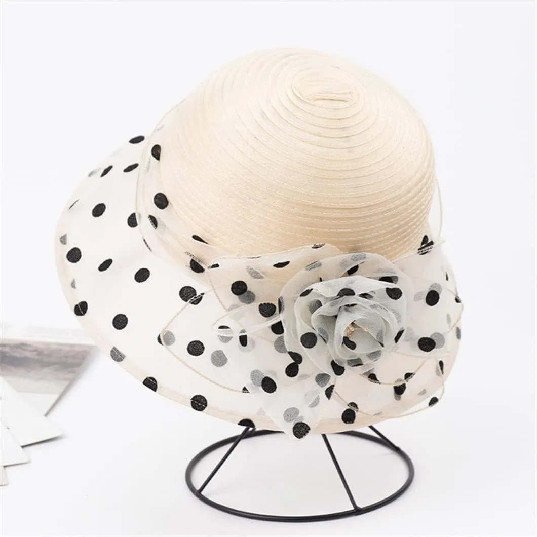 Disimlarl Summer Ladies Organza Polka Dot Flower Church Hats Breathable Wedding Fedora Hat for Women