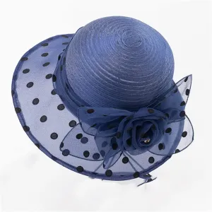 Disimlarl Summer Ladies Organza Polka Dot Flower Church Hats Breathable Wedding Fedora Hat for Women
