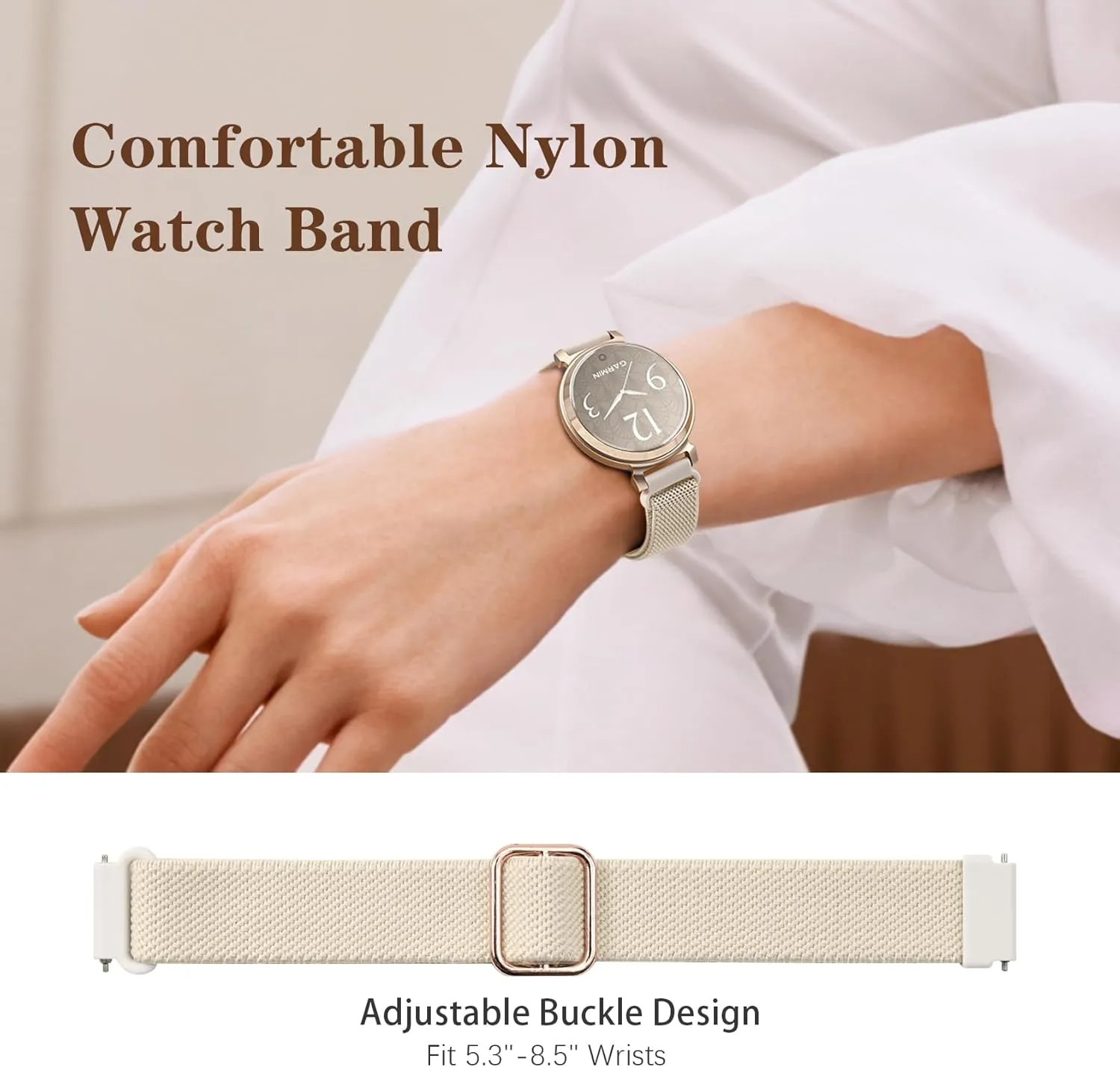 Elastic Nylon Bands Compatible with Garmin Lily 2, 14mm Stretchy Nylon 2 Pack Soft Loop Straps Quick Release Replacement Adjustable Wristband for Lily 2 Classic/Active Smart Watch Accessory for Women