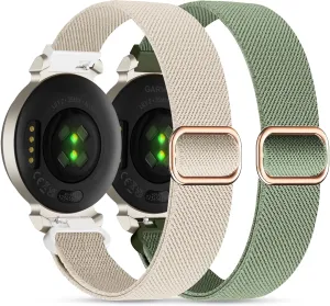 Elastic Nylon Bands Compatible with Garmin Lily 2, 14mm Stretchy Nylon 2 Pack Soft Loop Straps Quick Release Replacement Adjustable Wristband for Lily 2 Classic/Active Smart Watch Accessory for Women