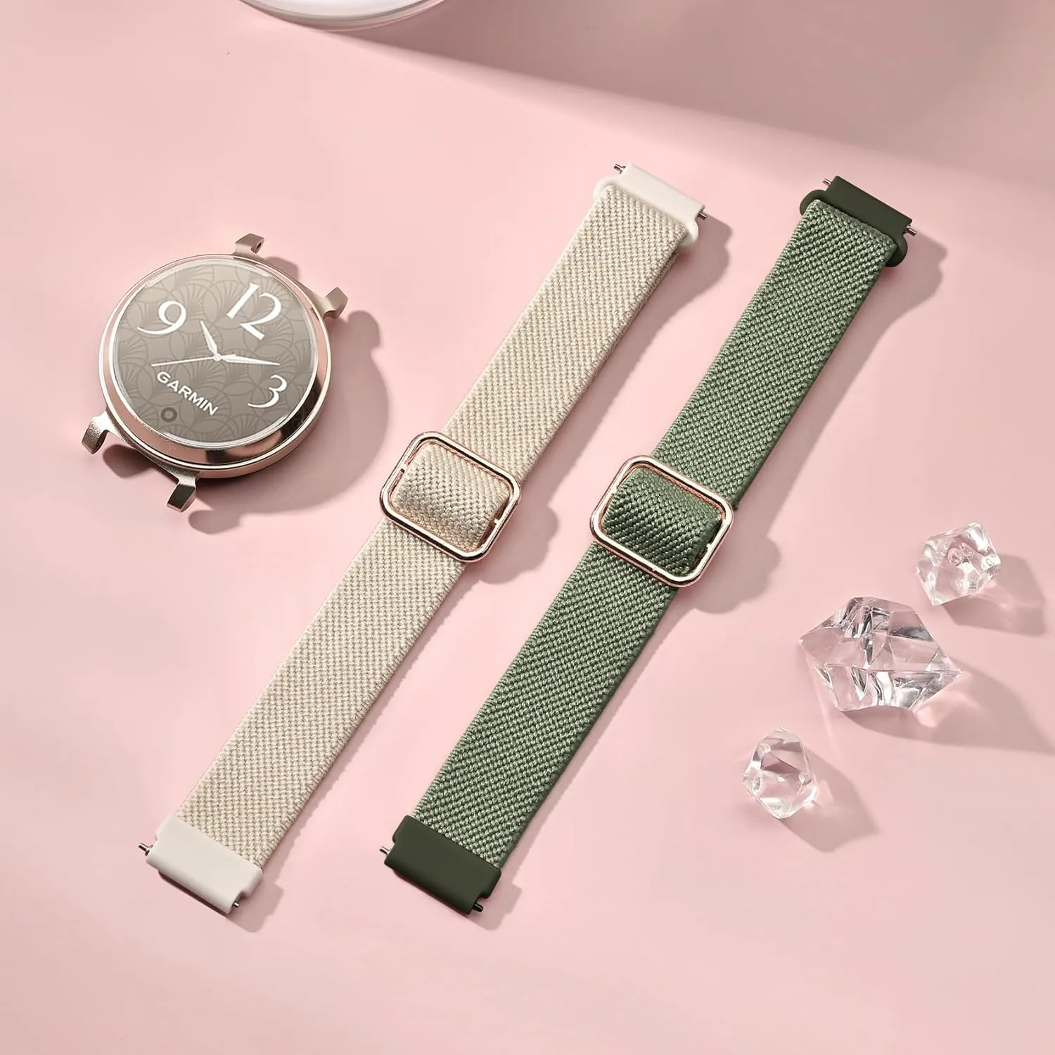 Elastic Nylon Bands Compatible with Garmin Lily 2, 14mm Stretchy Nylon 2 Pack Soft Loop Straps Quick Release Replacement Adjustable Wristband for Lily 2 Classic/Active Smart Watch Accessory for Women