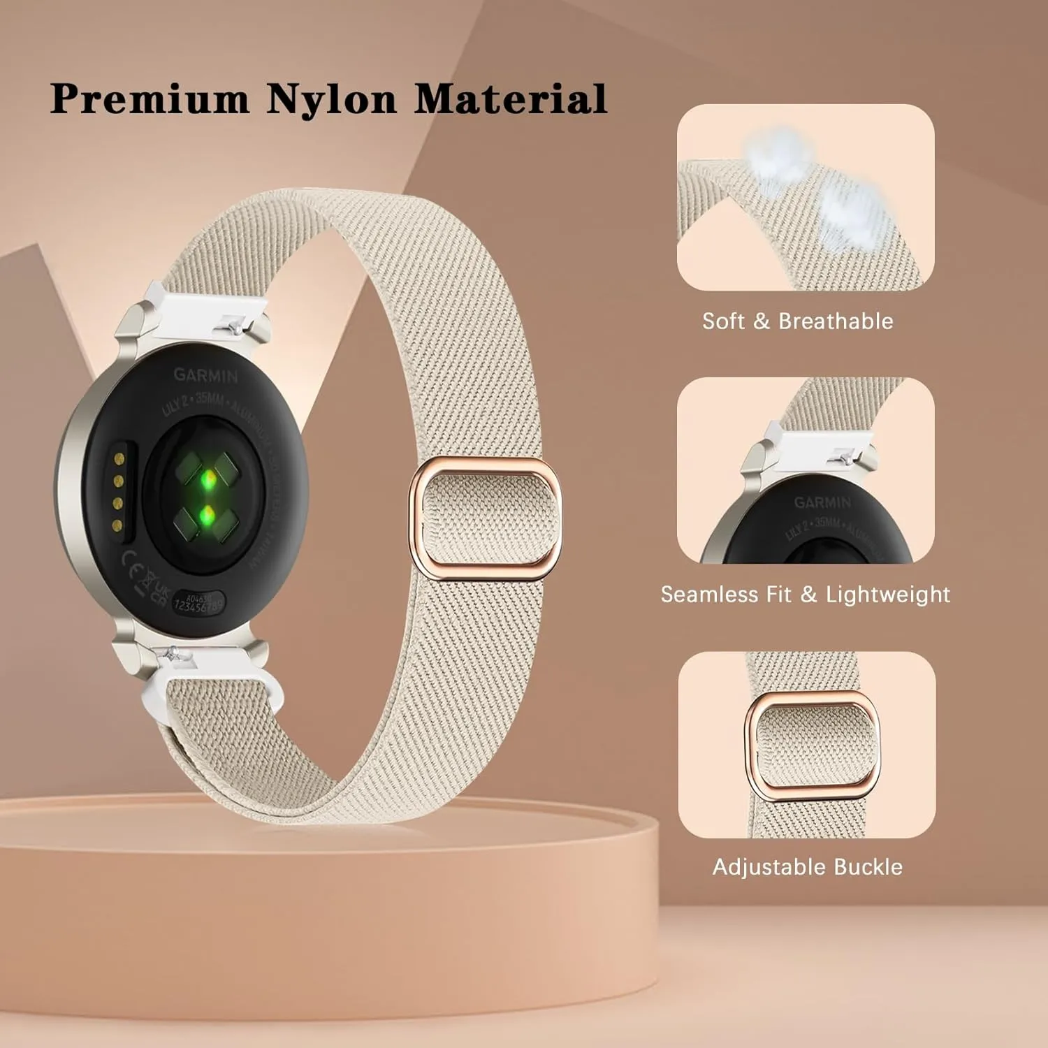 Elastic Nylon Bands Compatible with Garmin Lily 2, 14mm Stretchy Nylon 2 Pack Soft Loop Straps Quick Release Replacement Adjustable Wristband for Lily 2 Classic/Active Smart Watch Accessory for Women