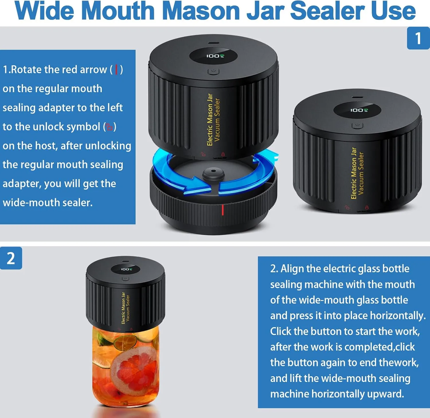 Electric Mason Jar Vacuum Sealer Kit for Wide Mouth and Regular Mouth Mason Jars
