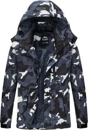 ELLSWOS Men's Waterproof Ski Jacket Winter Snow Coat Warm Hooded Raincoat Windproof Windbreakers