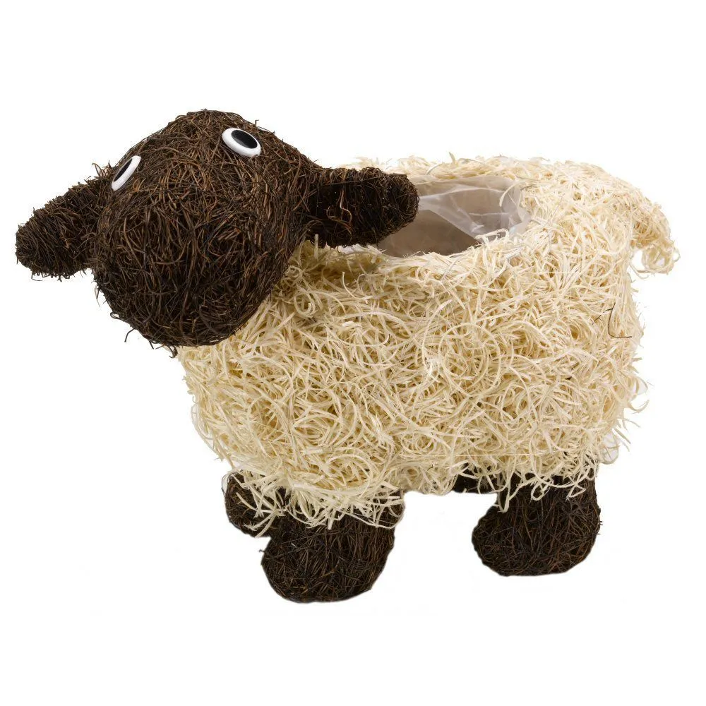 Flamboya 35cm Shelley Sheep Rattan Funimal Planter