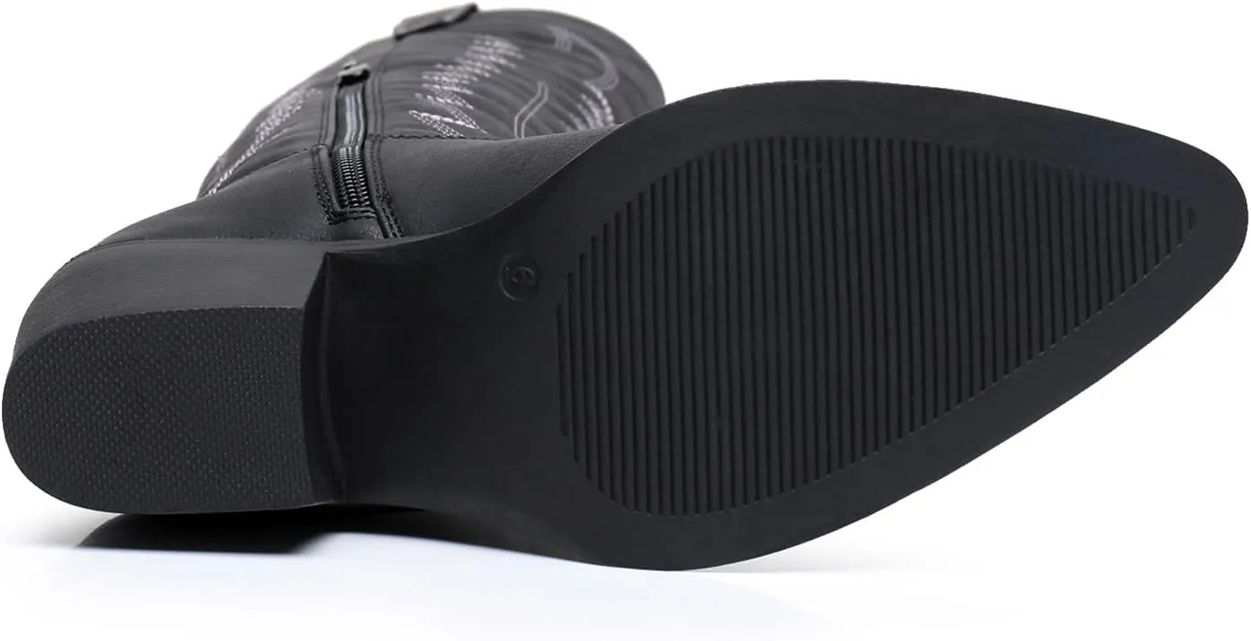 GLOBALWIN Women's Knee High Long Pointed Toe Western Cowboy Boots For Women