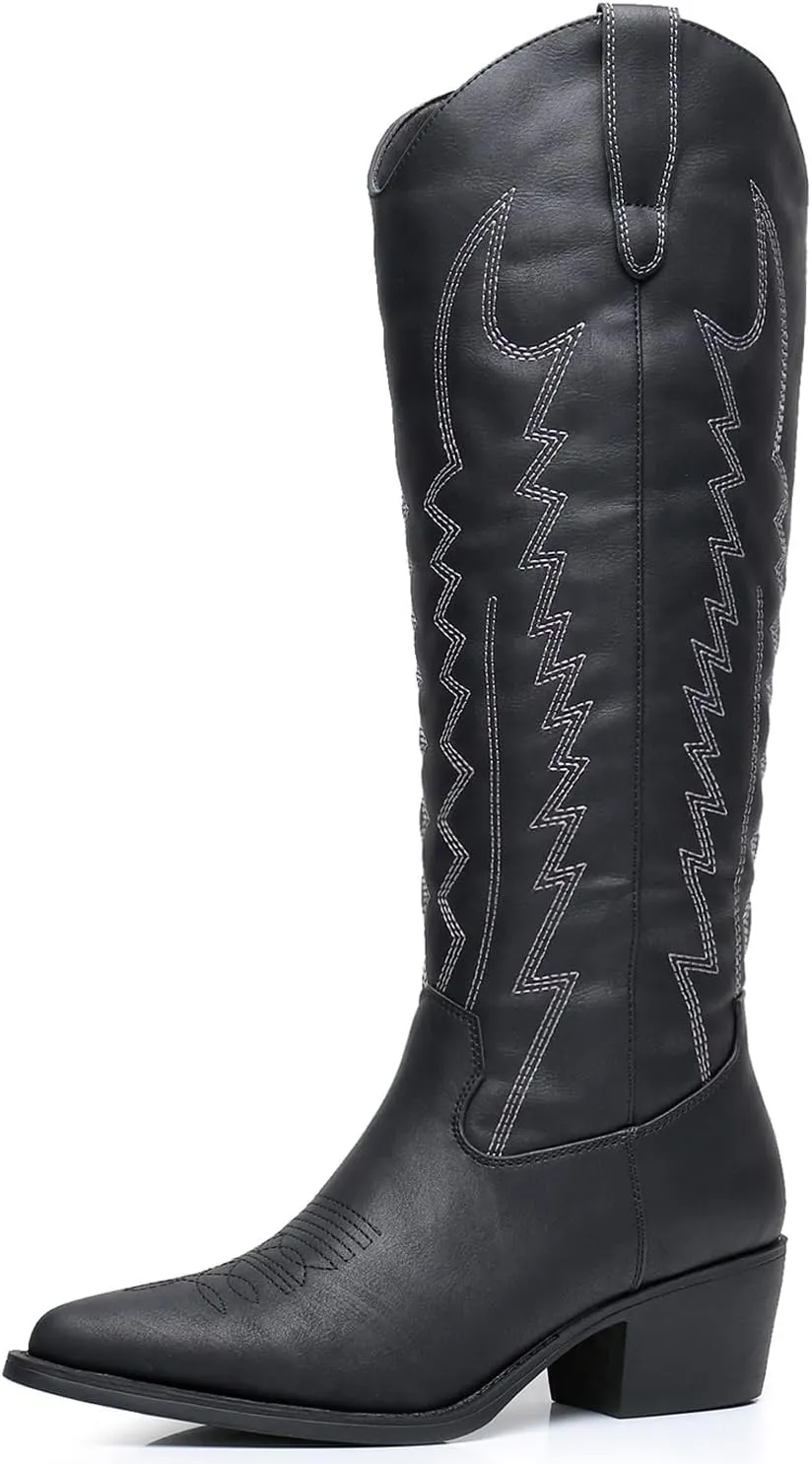 GLOBALWIN Women's Knee High Long Pointed Toe Western Cowboy Boots For Women