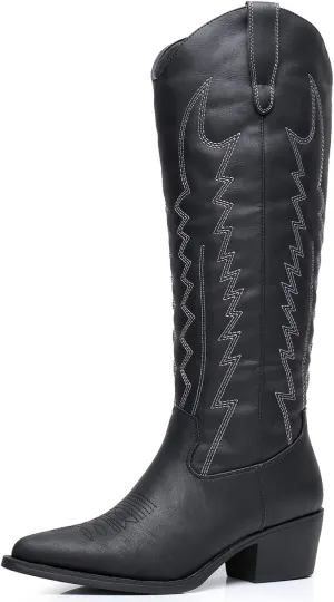 GLOBALWIN Women's Knee High Long Pointed Toe Western Cowboy Boots For Women
