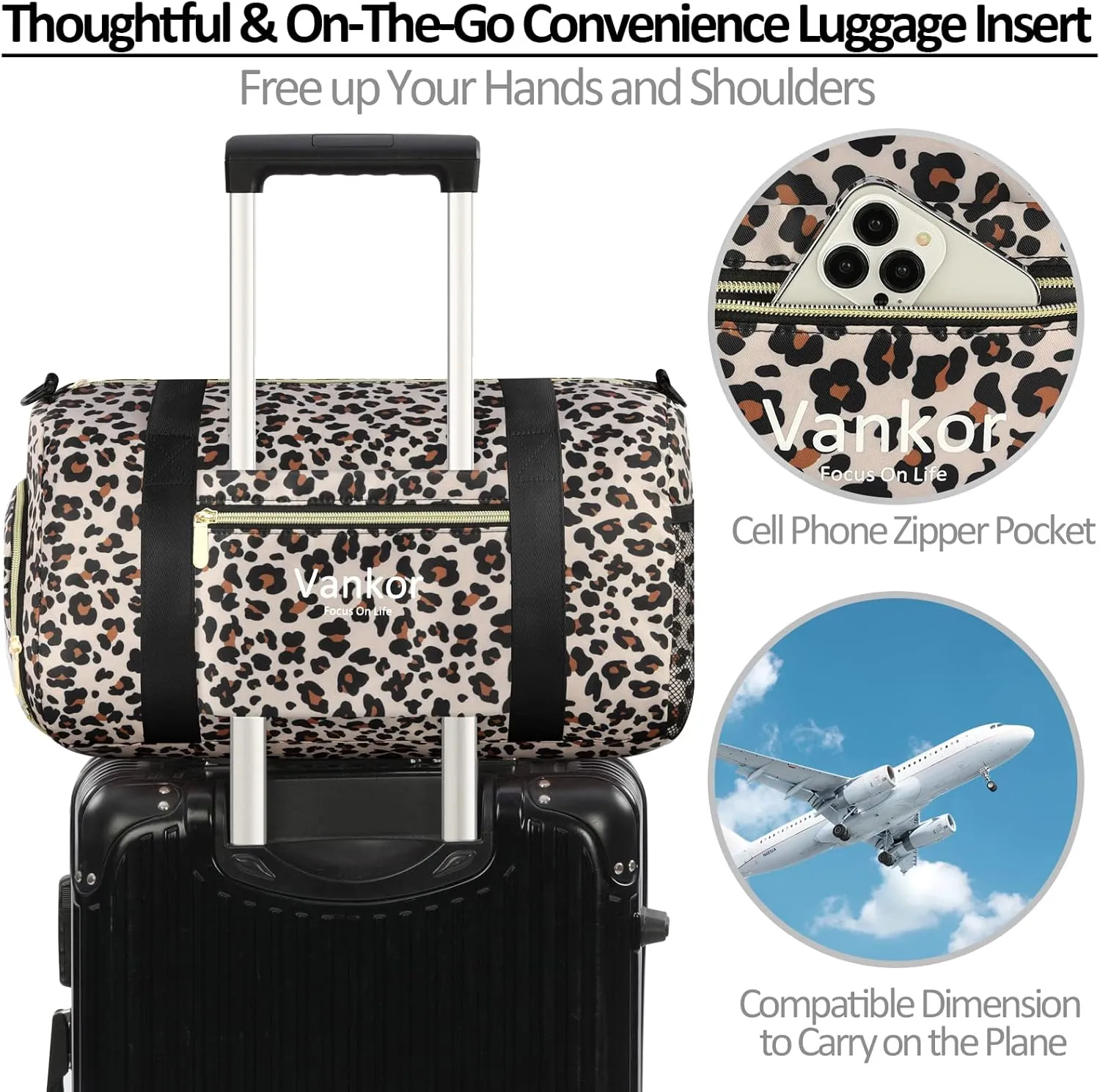 Gym Bag for Women with Shoe Compartment Waterproof, Sports Duffle Bag for Travel Duffel Weekender Carry on Beach Yoga Overnight Luggage Mommy Maternity Hospital Bag Leopard Print 17.5 Inch