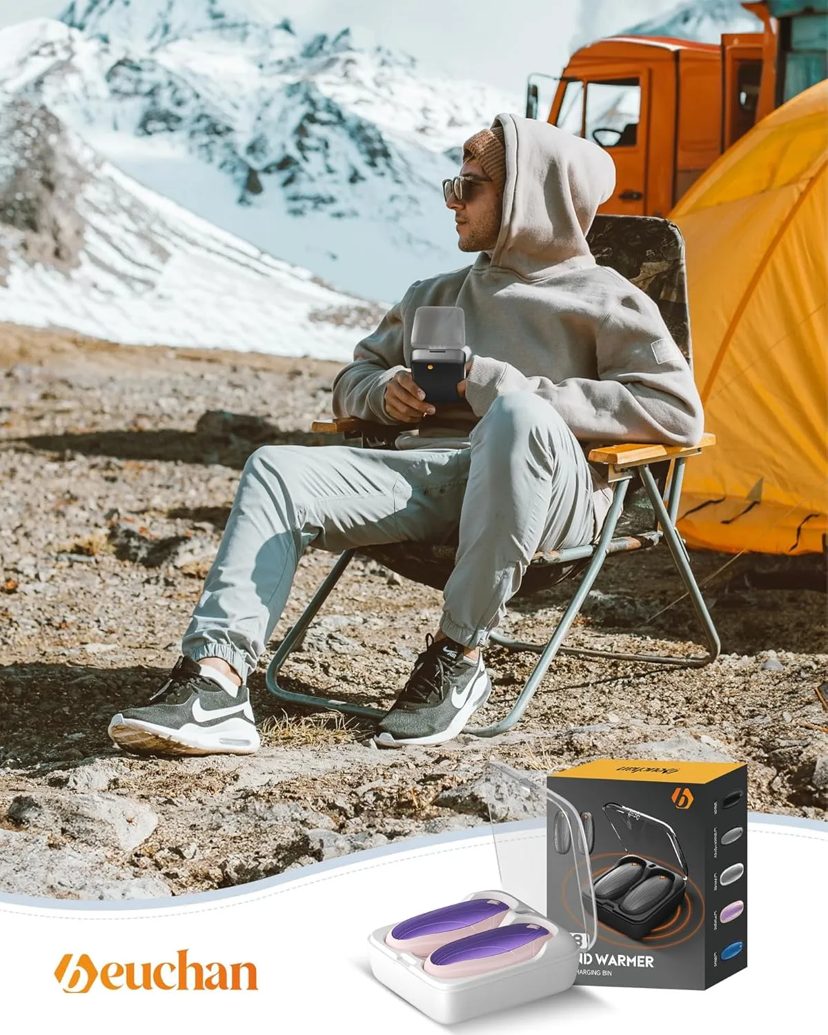 Hand Warmers Rechargeable 2 Pack, 14000mAh Electric Hand Warmers with Wireless Charging Case, AI Chip 3 Heat Settings Up to 50-Hour Portable Pocket Heater, Gifts for Christmas