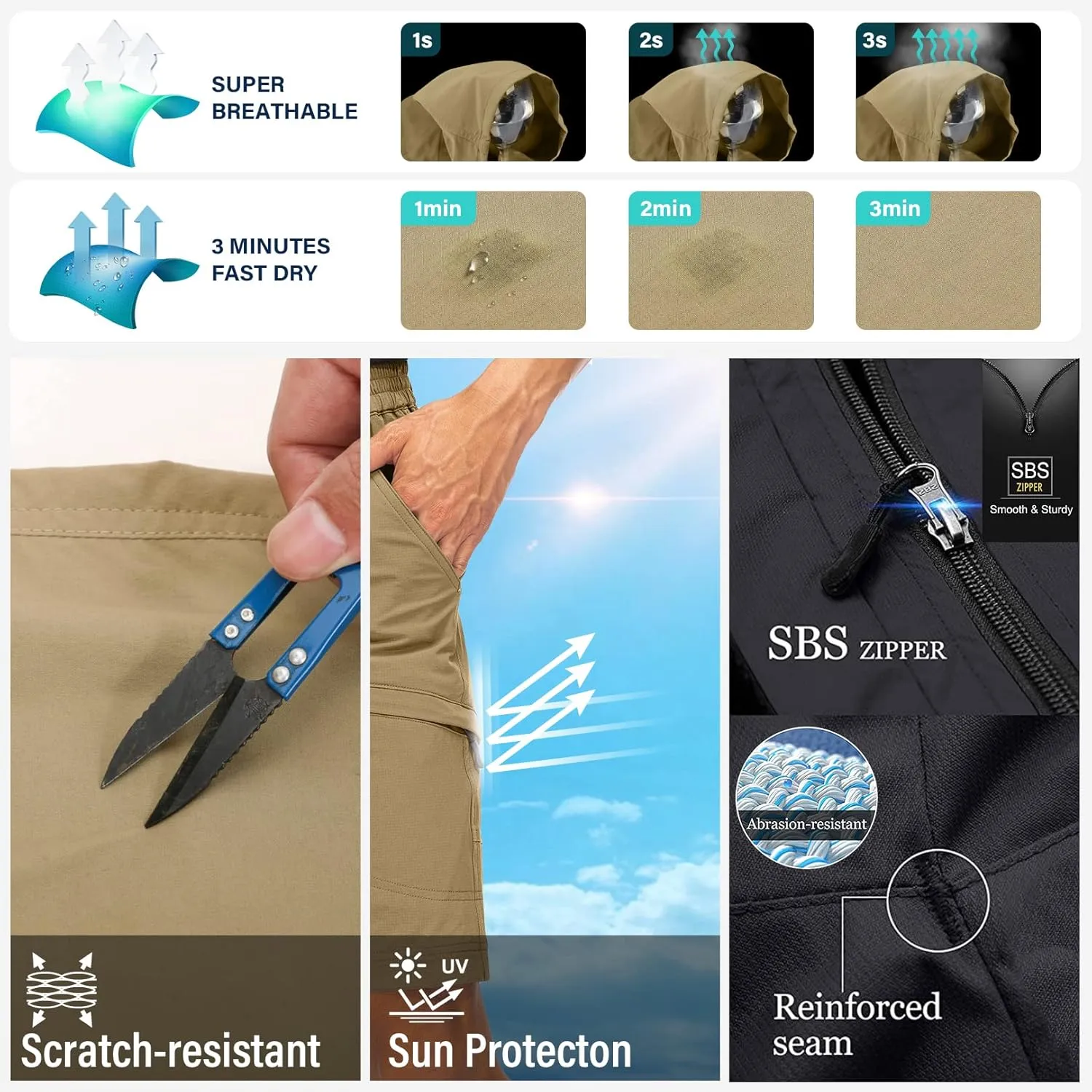 Hiking Shorts for Men Cargo Casual Quick Dry Lightweight Stretch Waist Outdoor Fishing Travel Shorts