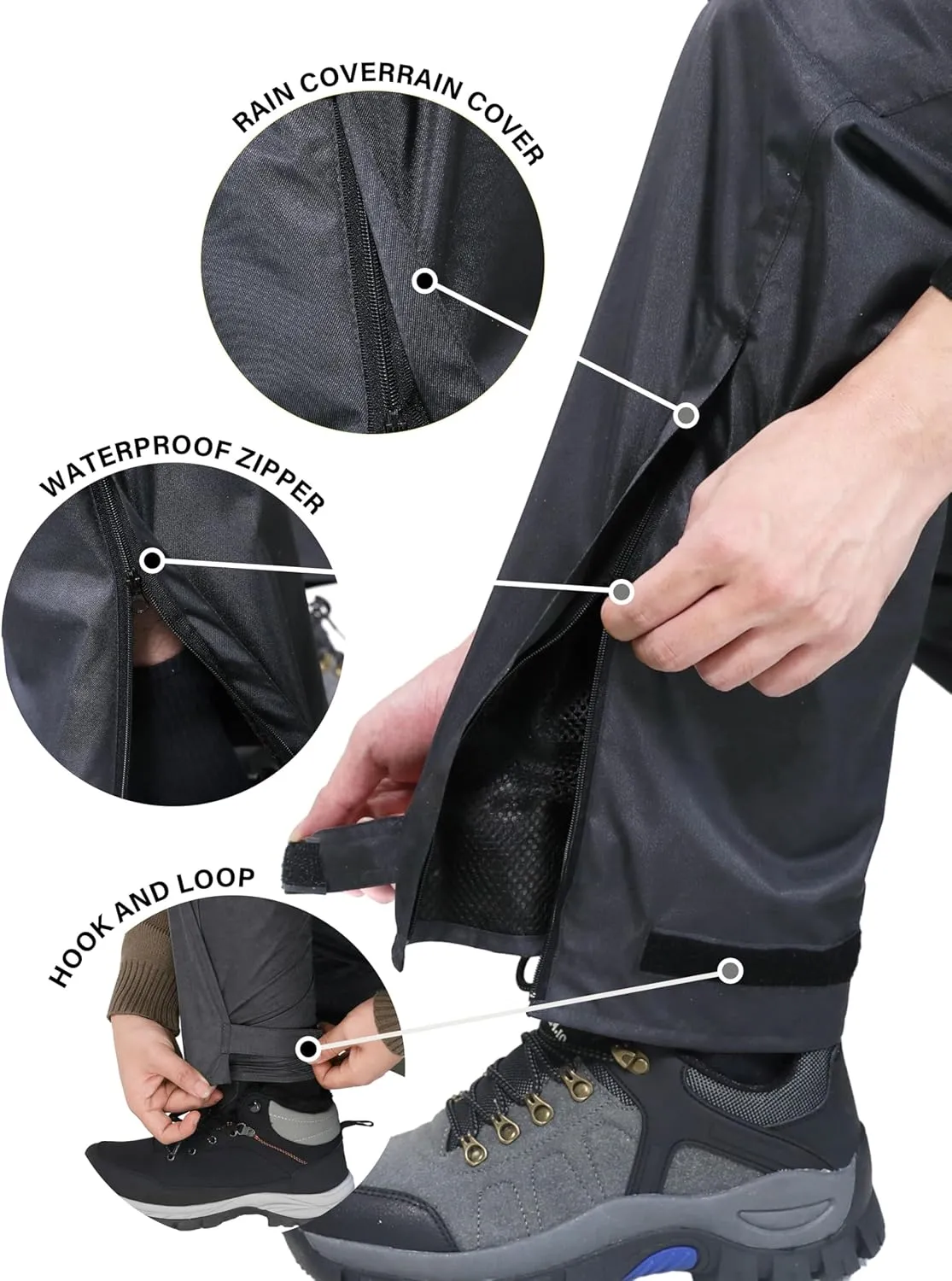 iCreek Men's Rain Pants Waterproof Over Pants Windproof Lightweight Hiking Pants Work Rain Outdoor for Golf, Fishing