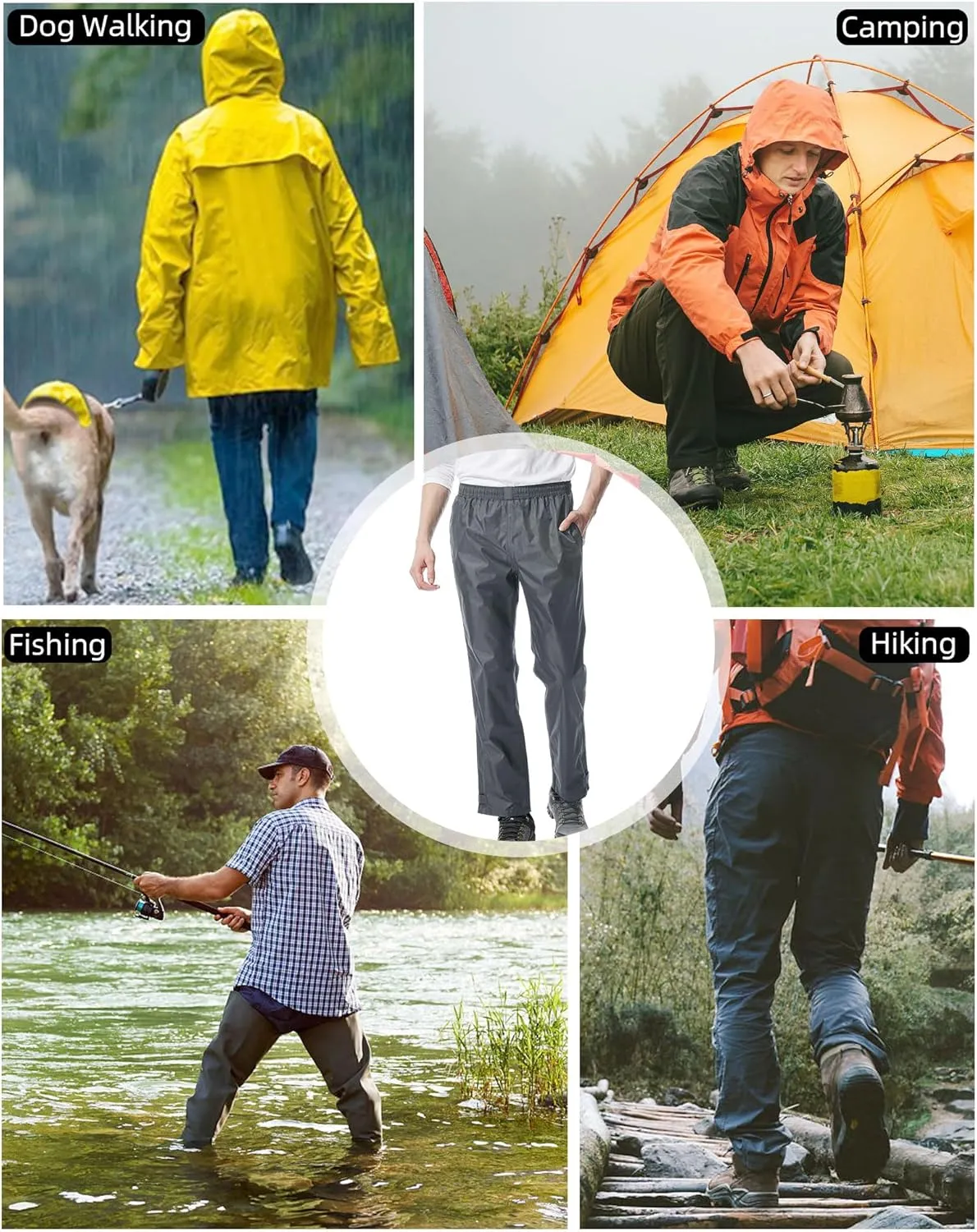 iCreek Men's Rain Pants Waterproof Over Pants Windproof Lightweight Hiking Pants Work Rain Outdoor for Golf, Fishing