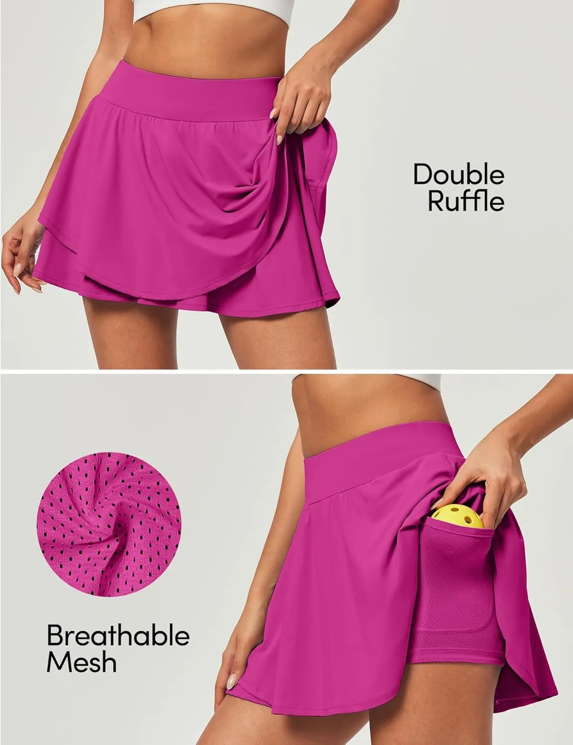 IUGA Tennis Skirt Pleated Skorts for Woman Double Ruffle Golf Skirts for Women Skort with Pockets Tummy Control Athletic