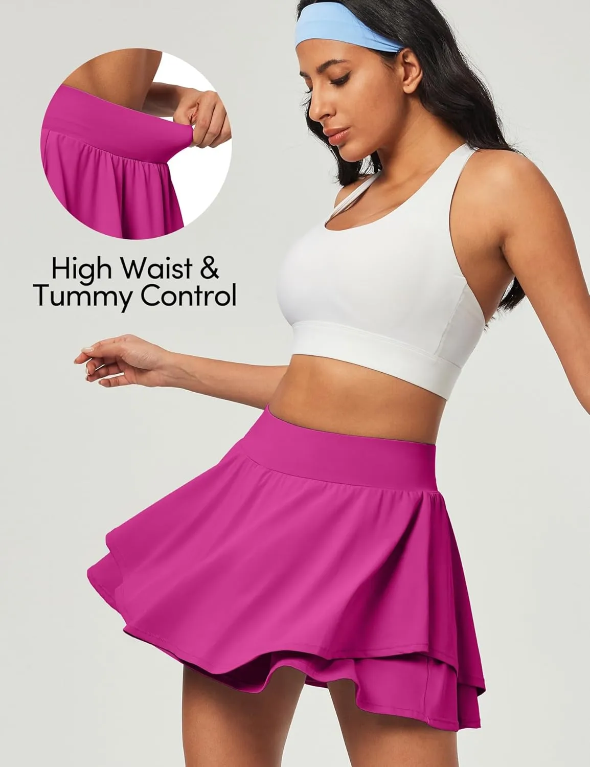 IUGA Tennis Skirt Pleated Skorts for Woman Double Ruffle Golf Skirts for Women Skort with Pockets Tummy Control Athletic