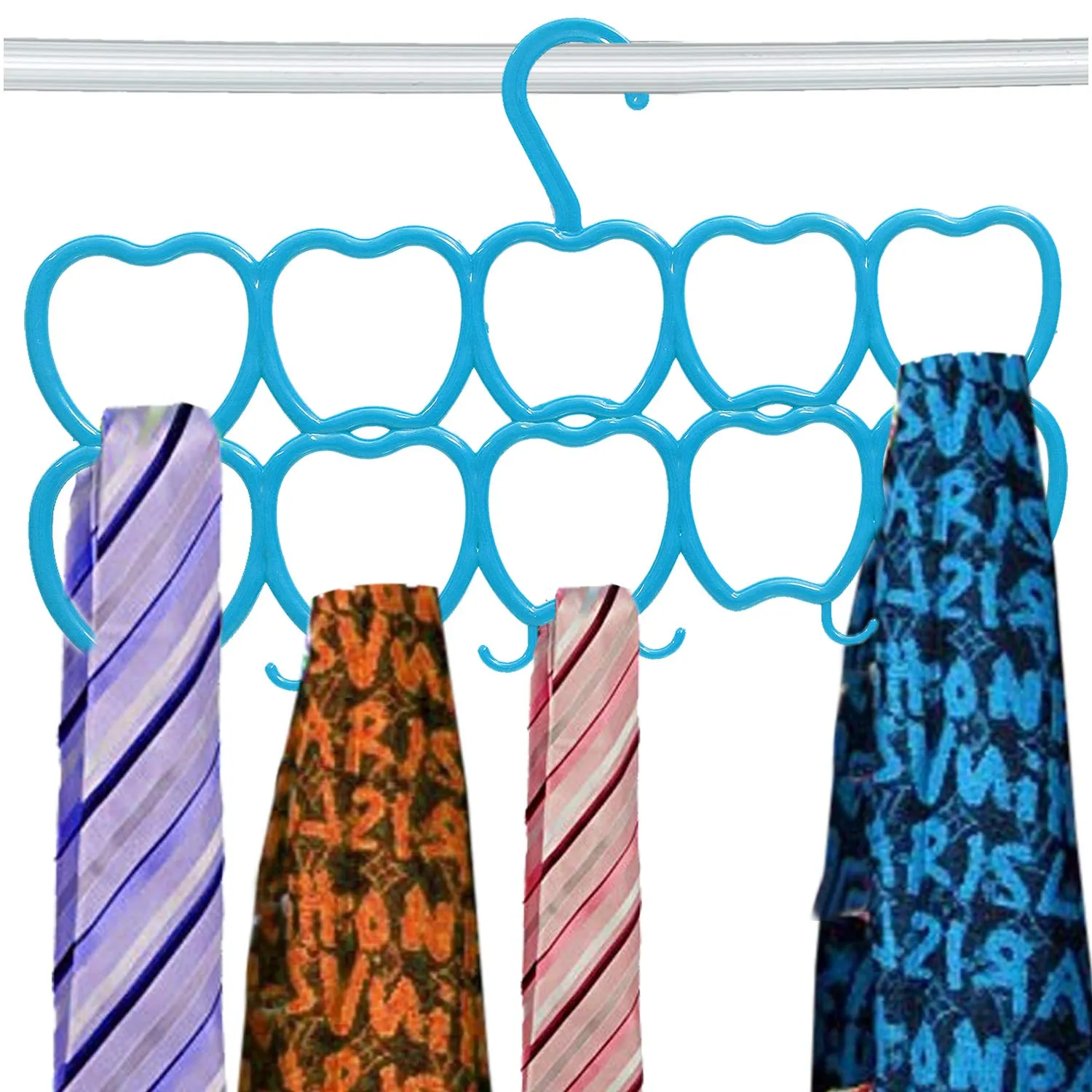 Kuber Industries 10-Circle 6 Pieces Plastic Heart Design Hanger for Scarf, Shawl, Tie, Belt, Closet Accessory Wardrobe Organizer (Multicolour) - CTKTC30783
