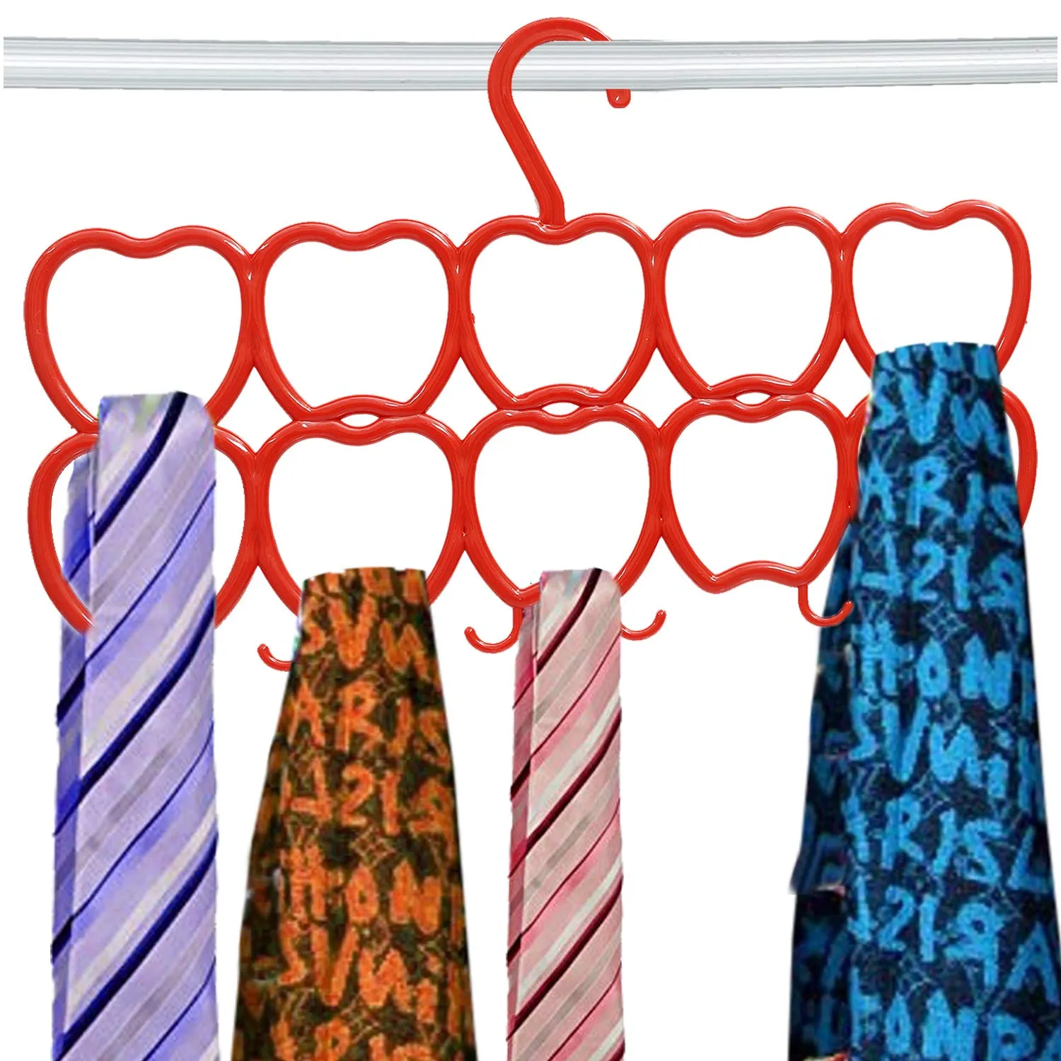 Kuber Industries 10-Circle 6 Pieces Plastic Heart Design Hanger for Scarf, Shawl, Tie, Belt, Closet Accessory Wardrobe Organizer (Multicolour) - CTKTC30783