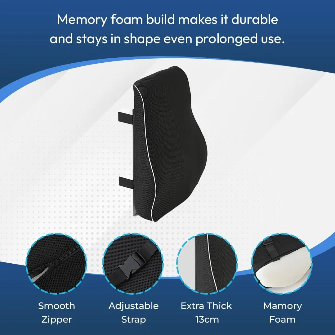 Kuber Industries Memory Foam Lumbar Support Pillow for Back Pain Relief | Back Support Pillow for Office Chair & Car Seat | Back Rest Lumber Cushion for Long Sitting | MDYKL-02-Black