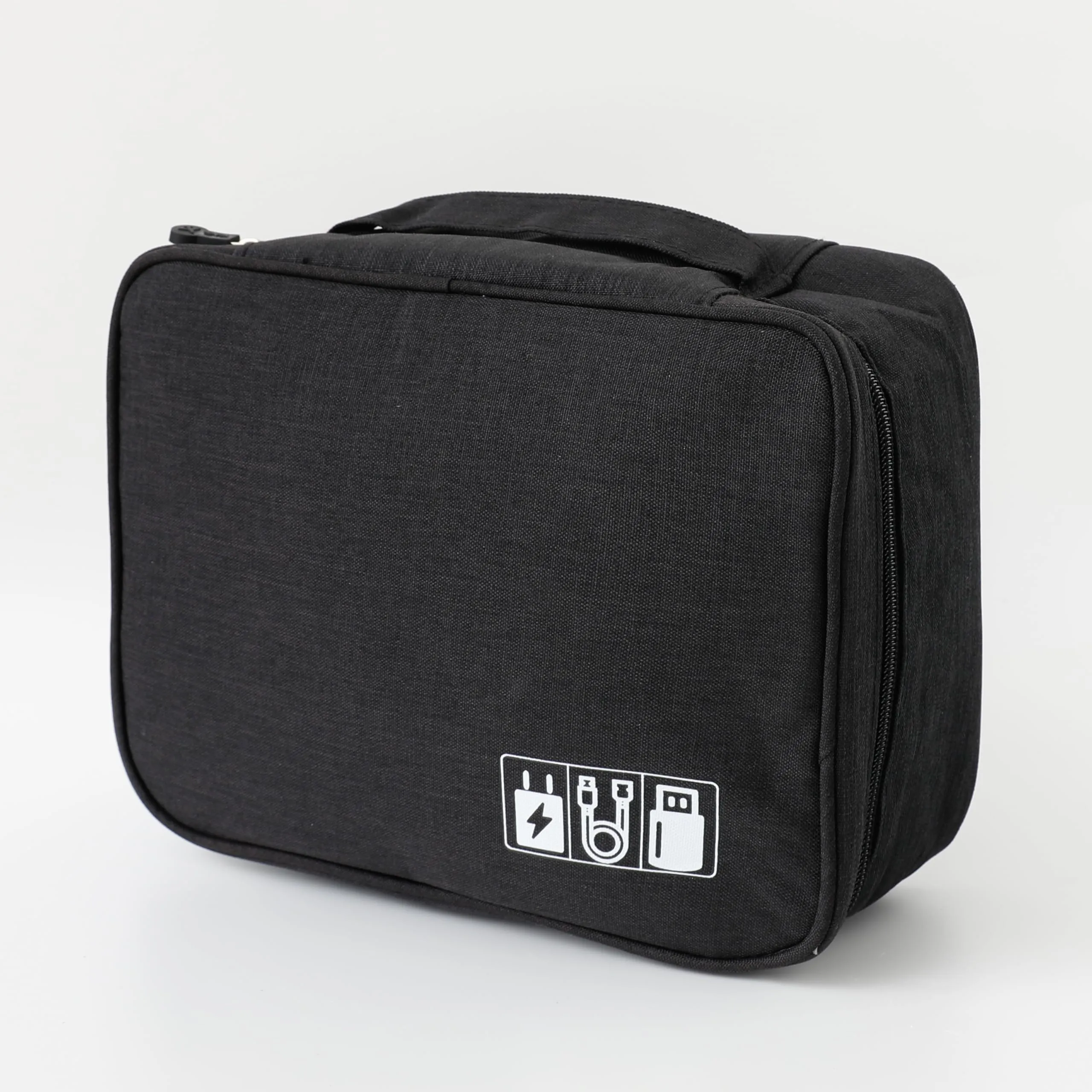 Kuber Industries Travel Organizer For Electronic Accessories|Multipurpose Pouch|Adapter, Cable, Gadget Organizer|Two Comparment With Zipper|Great For Traveling (Black)