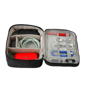 Kuber Industries Travel Organizer For Electronic Accessories|Multipurpose Pouch|Adapter, Cable, Gadget Organizer|Two Comparment With Zipper|Great For Traveling (Black)