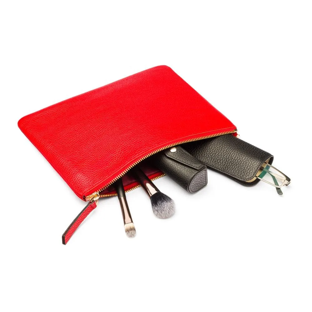 Large Leather Makeup Bag - Red
